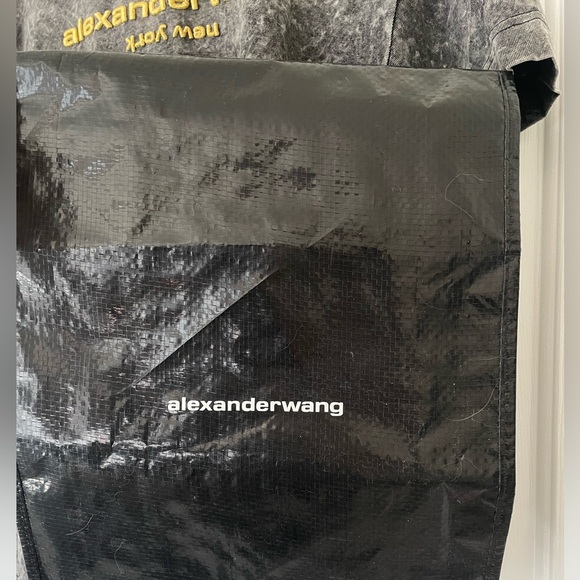 Alexander Wang Unisex Acid Washed Tee with Embroidered Logo in Acid Black - Picture 11 of 12